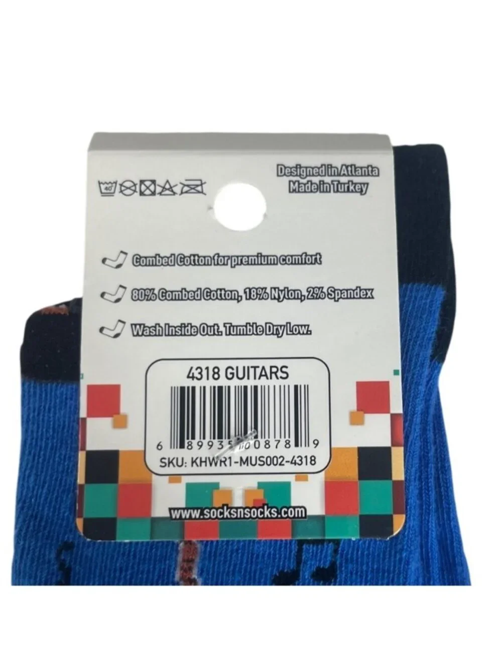 Socks N Socks Guitar Pattern Knee High Socks Blue New Combed Cotton Blend
